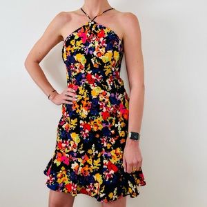 Aidan by Aidan Mattox Black Multicolor Floral Halter Mini Dress